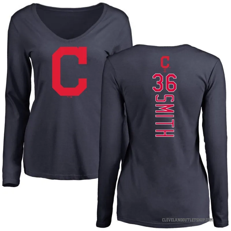 Cade Smith Women's Navy Cleveland Guardians Backer Slim Fit Long Sleeve T-Shirt -