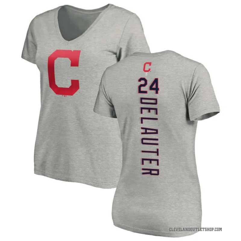 Chase DeLauter Women's Ash Cleveland Guardians Backer Slim Fit T-Shirt -