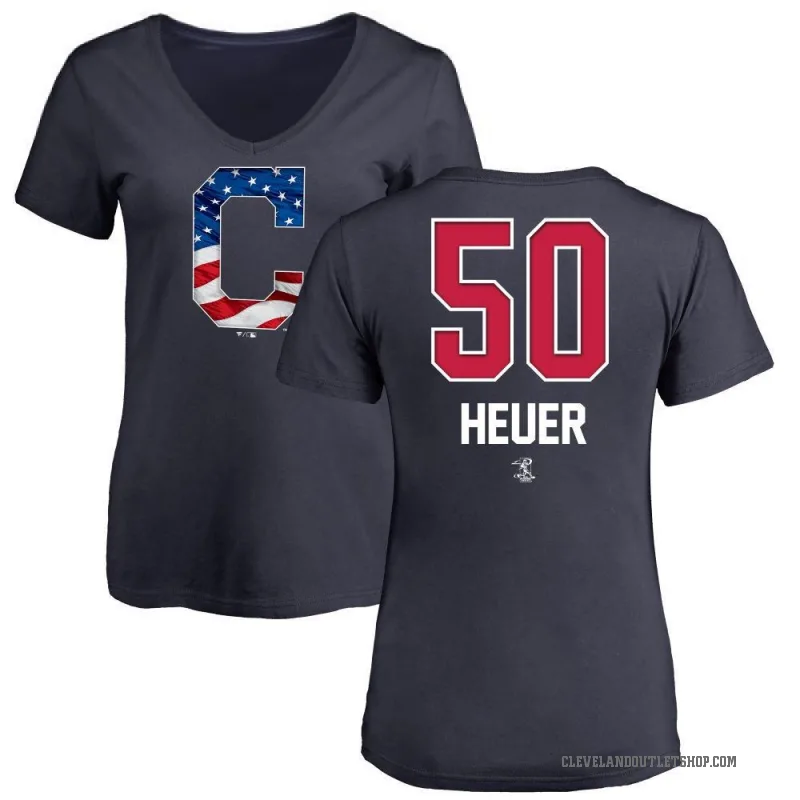 Codi Heuer Women's Navy Cleveland Guardians Name and Number Banner Wave V-Neck T-Shirt -