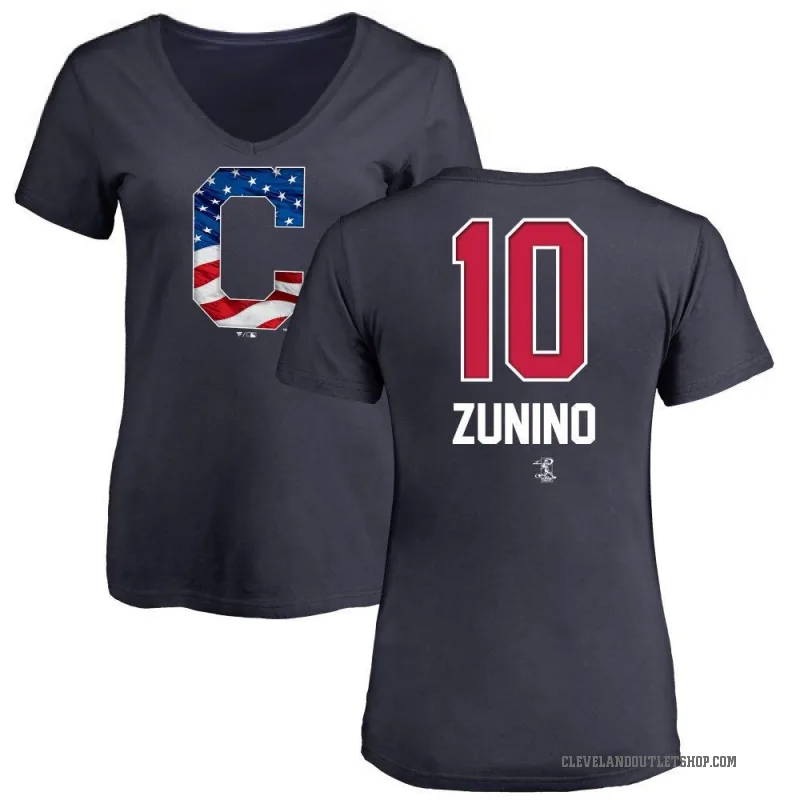 Mike Zunino Women's Navy Cleveland Guardians Name and Number Banner Wave V-Neck T-Shirt -