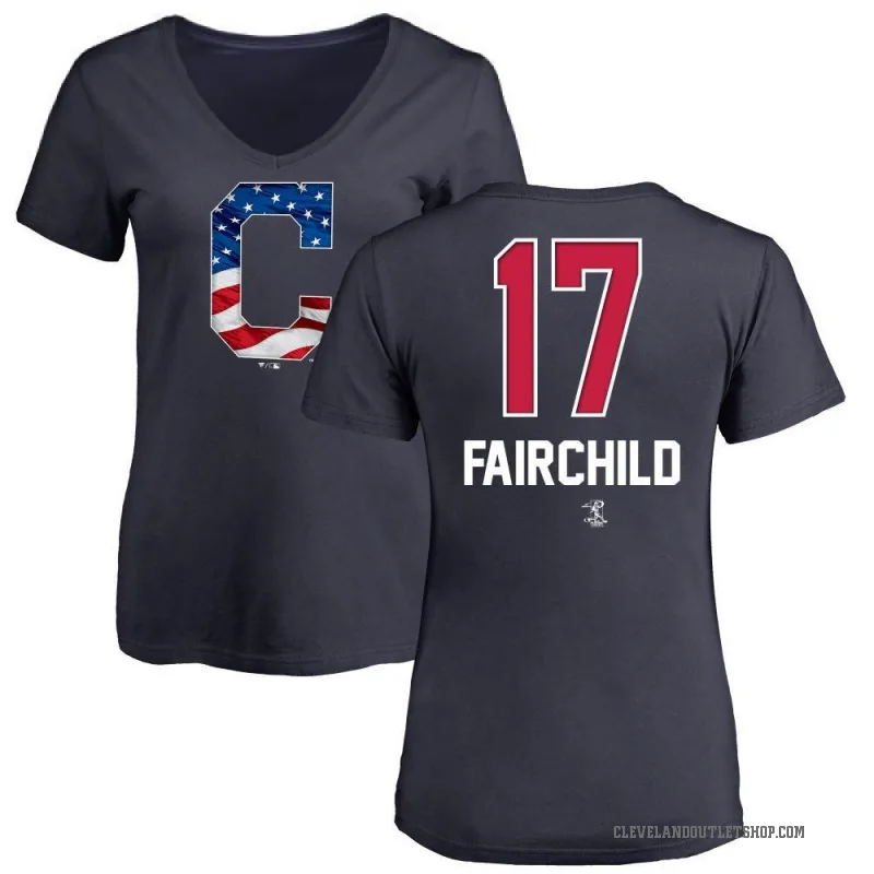 Stuart Fairchild Women's Navy Cleveland Guardians Name and Number Banner Wave V-Neck T-Shirt -