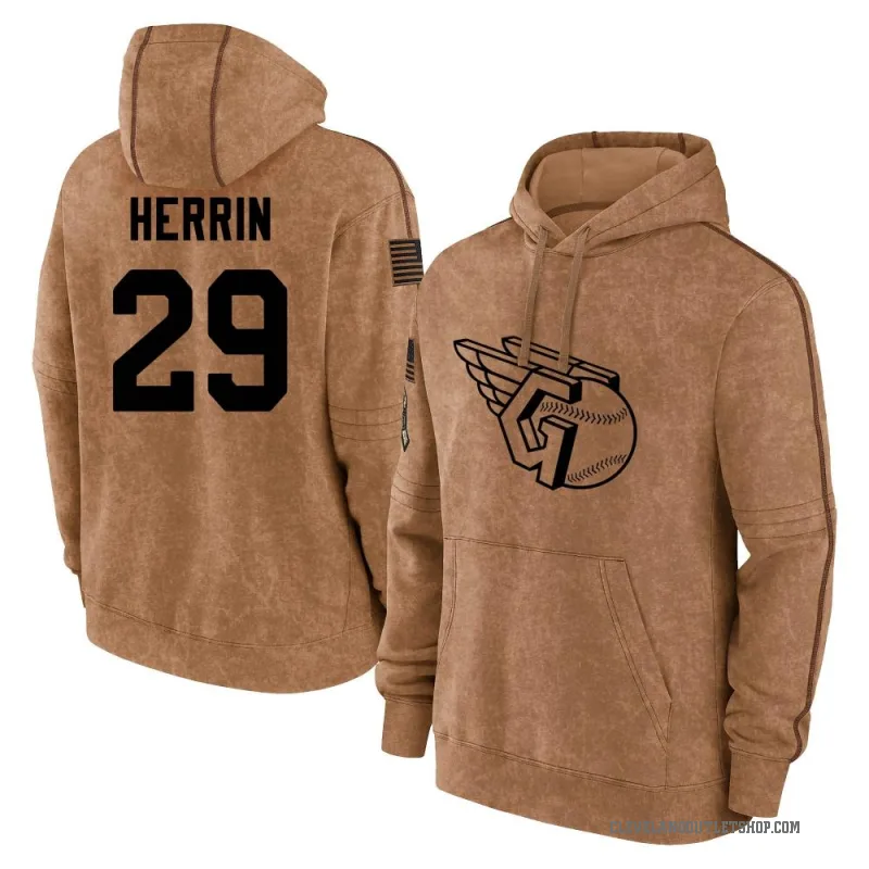Tim Herrin Youth Brown Cleveland Guardians 2023 Salute to Service Club Pullover Hoodie